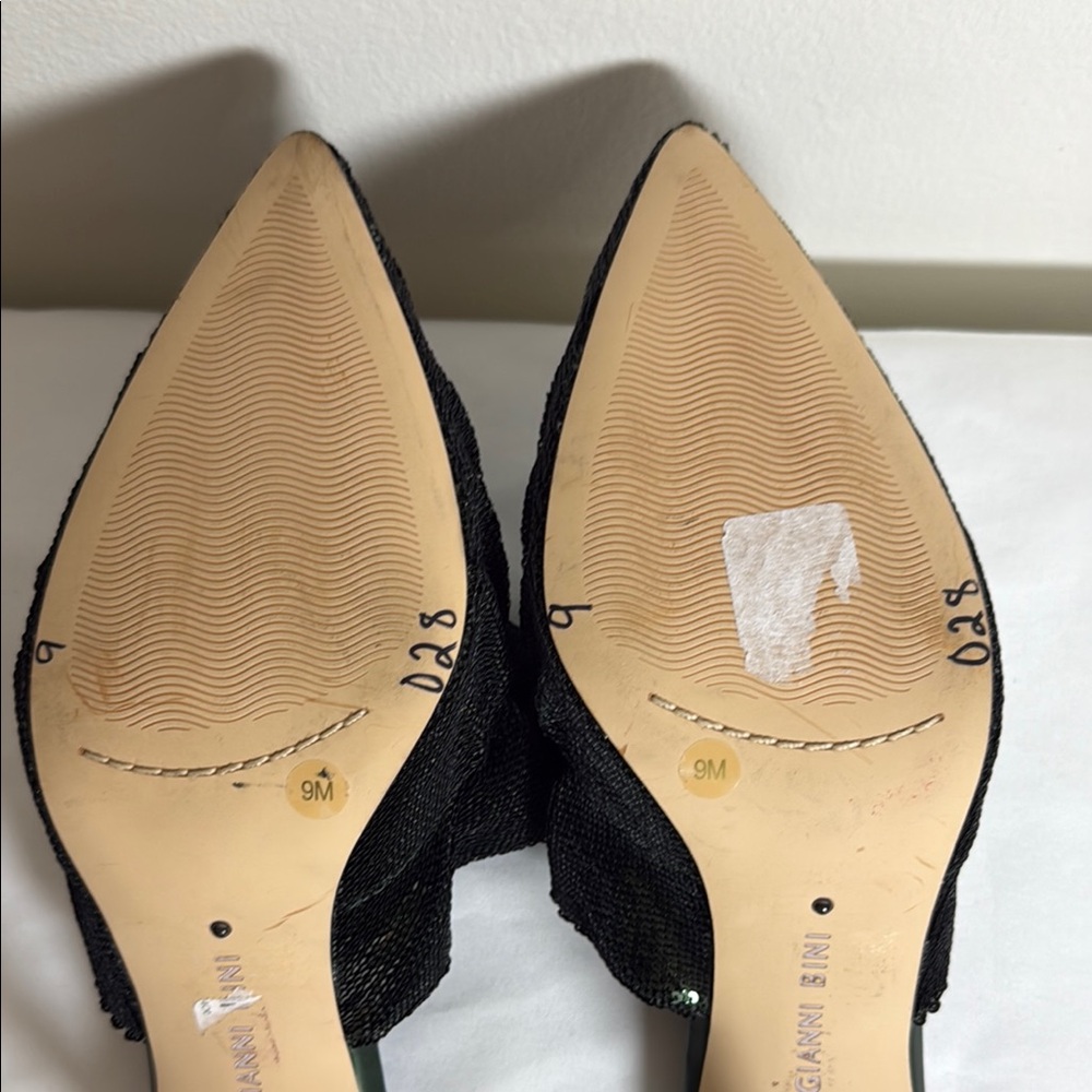 Gianni Bini Dark Green Ruffle and Sequin Kitten Heels - Picture 10 of 13